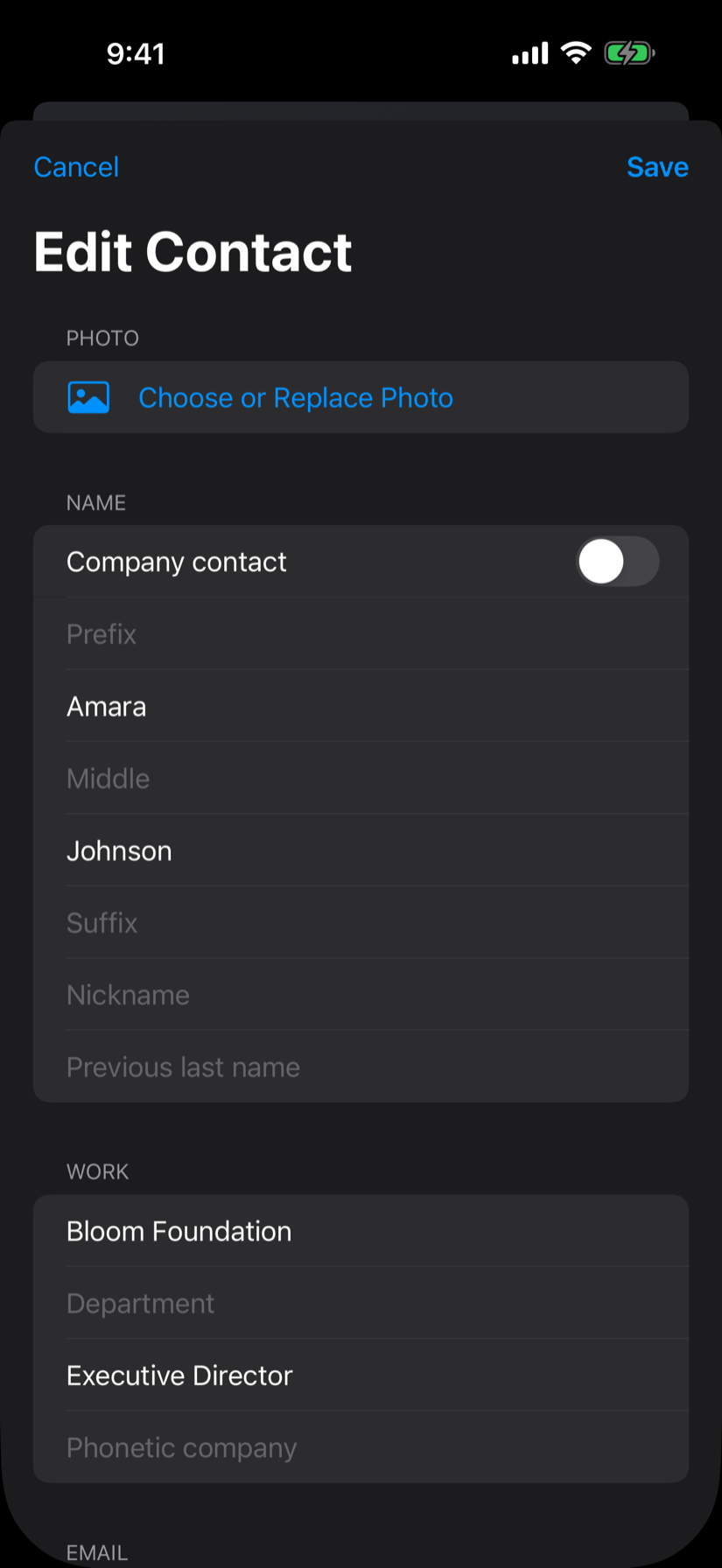 Complete contact editor on iPhone